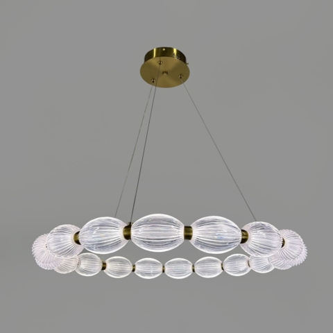 Led люстра з прозорими рельєфними кульками у латунному кільцевому корпусі Ø 68 см