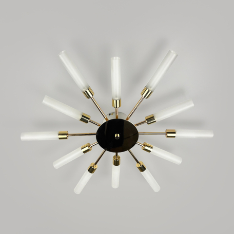 Стельова золота люстра у формі сонячних променів на 12 плафонів G9 Ø 69х8 см