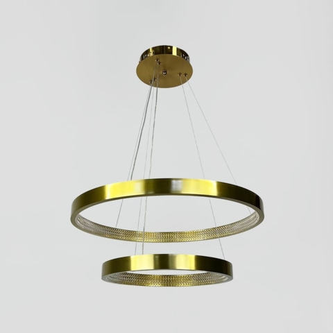 Латунна люстра у формі двох кілець із фактурним розсіювачем Ø 60+40 см