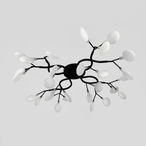 Потолочная люстра с лепестками на 28 ламп в черном корпусе