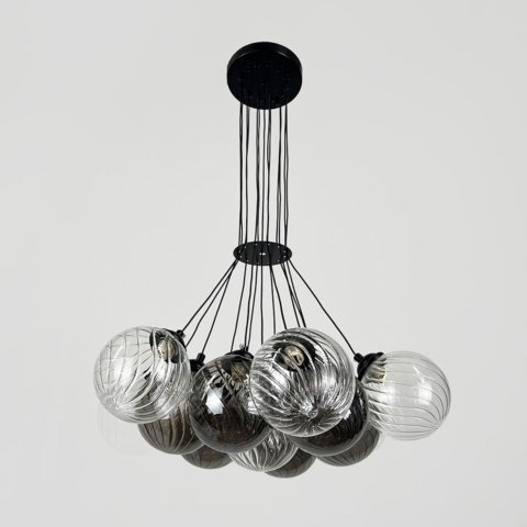 Люстра-пучок на 13 плафонів графіт+прозорий Ø 50 см