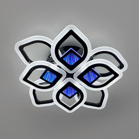 Стельова люстра у формі квітки у чорному корпусі Ø 46х11 см з 3D підсвіткою