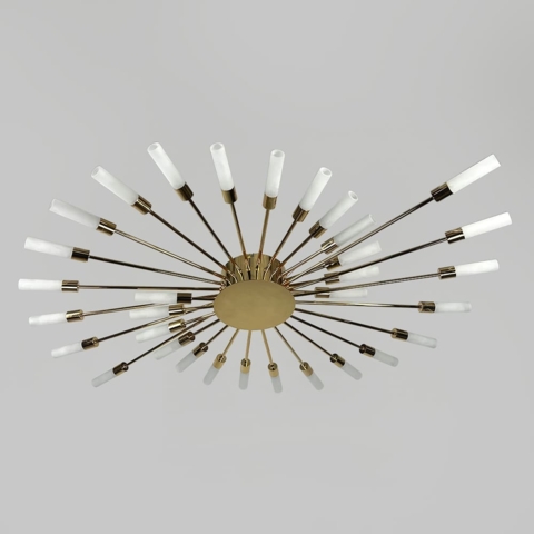 Стельова золота люстра у формі сонячного спалаху на 32 плафони G4 Ø 110х90 см