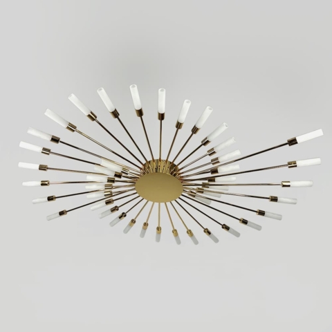 Стельова золота люстра у формі сонячного спалаху на 42 плафони G4 Ø 135х120 см