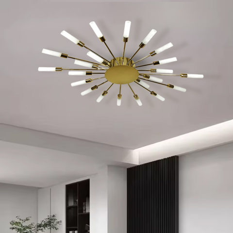 Стельова золота люстра у формі сонячного спалаху на 22 плафони G4 Ø 90х70 см