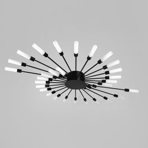 Потолочная черная люстра в форме солнечной вспышки на 42 плафона G4 Ø 135х120 см