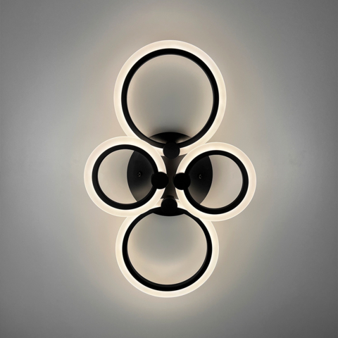 Світлодіодна чорна люстра Senta на 4 кільця 60х38 см з пультом