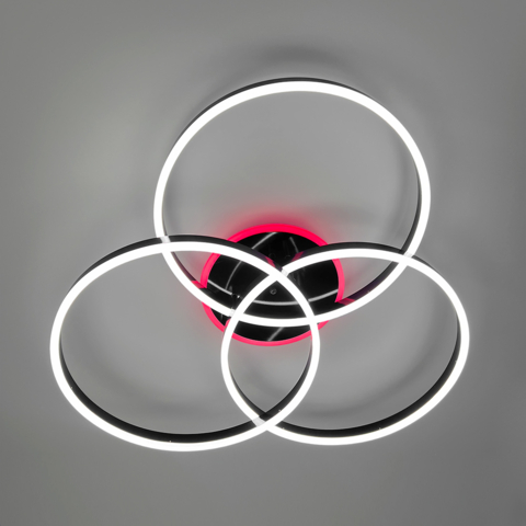 Світлодіодна чорна люстра на 3 кільця 77х80 см з пультом та RGB підсвіткою