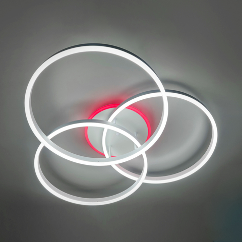 Світлодіодна біла люстра на 3 кільця 77х80 см з пультом та RGB підсвіткою