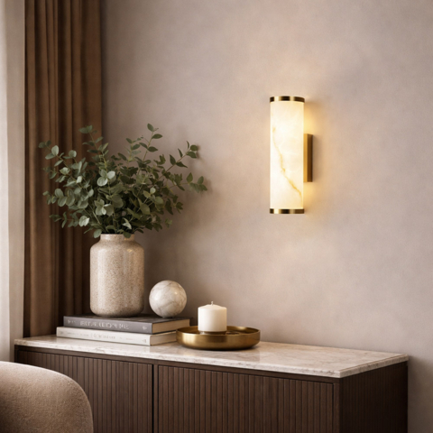 Стильне бра з імітацією мармуру з латунним корпусом Ø6х20 см