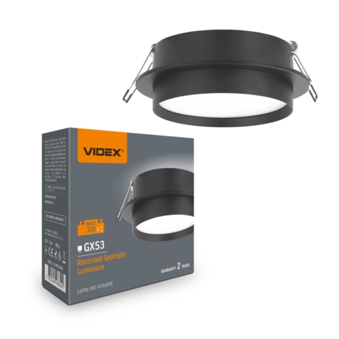 Светильник VIDEX под лампу GX53 врезной Круглый Черный Ø10,5х4 см