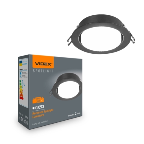 Светильник VIDEX под лампу GX53 врезной Черный Ø10,8х3 см