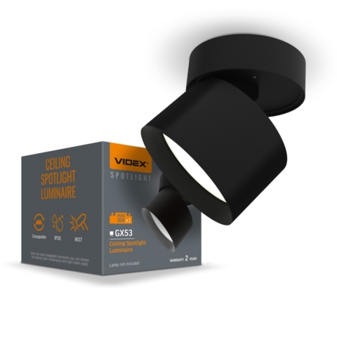 Світильник VIDEX під лампу GX53 поворотний Чорний Ø8х8,2 см
