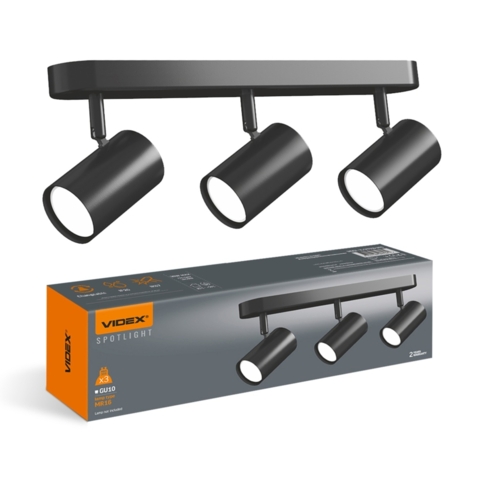 Світильник VIDEX під лампу 3xGU10 накладний поворотний чорний  