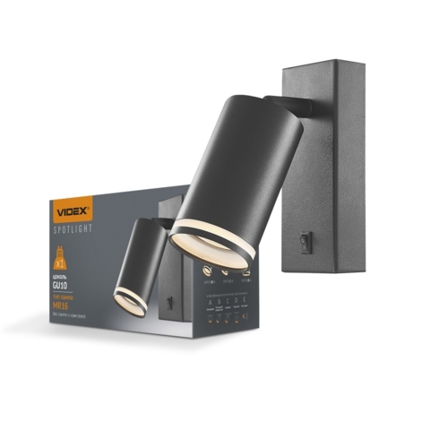 Світильник VIDEX під лампу GU10 настінний з кнопкою чорний