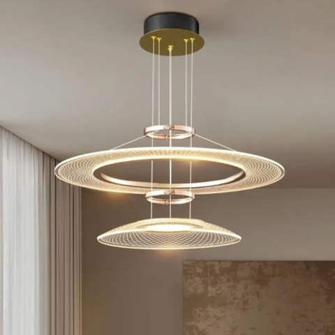 Невероятная каскадная люстра с акриловыми резными рассеивателями Ø 60+38 см