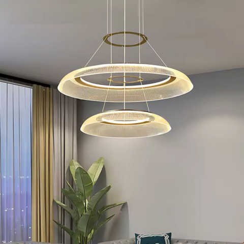 Невероятная каскадная люстра с акриловыми резными рассеивателями Ø 60+43 см