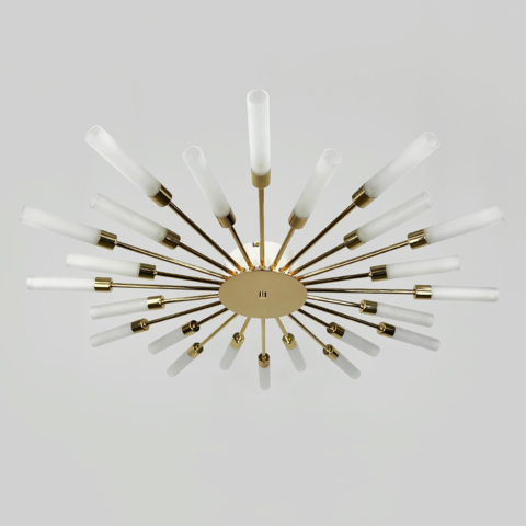 Потолочная золотая люстра в форме солнечных лучей на 24 плафона G9 Ø 96х8 см