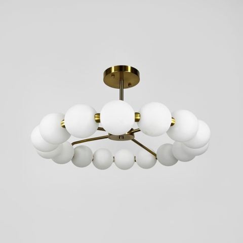 Стельова латунна люстра у вигляді кільця із полімерних кульок Ø 63 см