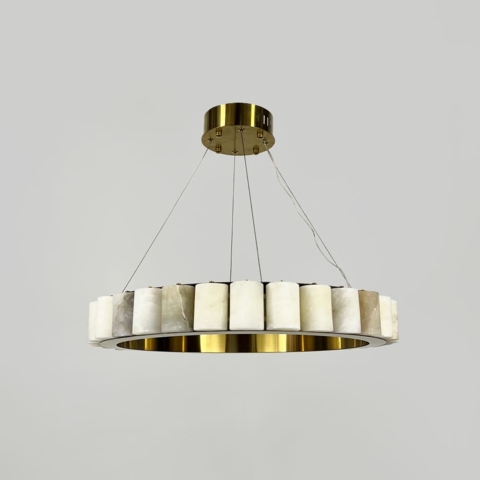 Підвісна люстра у латунному кільцевому корпусі з мармуровими елементами Ø 60 см