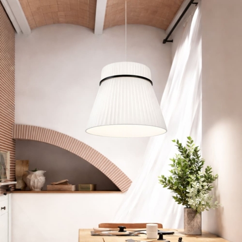 Белый дизайнерский светильник с конусным полимерным абажуром Ø40x32 см