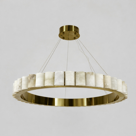 Підвісна люстра у латунному кільцевому корпусі з мармуровими елементами Ø 80 см