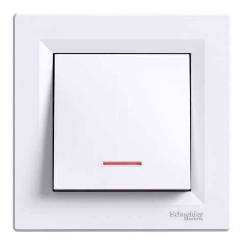 Вимикач Asfora 1-кл прохідний з підсвіткою, Білий