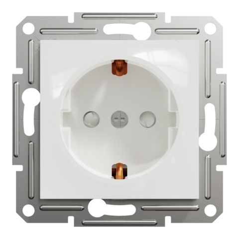 Розетка із заземленням Asfora 1-а з захисними шторками, Біла (без рамки)