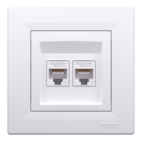 Розетка комп'ютерна Asfora 2-на RJ45, кат.6, UTP, Біла