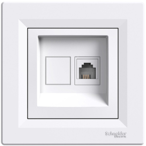 Розетка Asfora телефонная, RJ11, 4 контакта, Белая