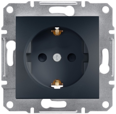 Розетка с заземлением Asfora 1-я с защитными шторками, Антрацит
