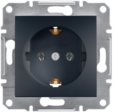 Розетка с заземлением Asfora 1-я, Антрацит (без рамки)