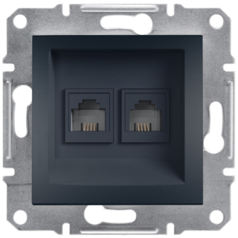 Розетка Asfora телефонная двойная, RJ11, 4 контакта, Антрацит (без рамки)