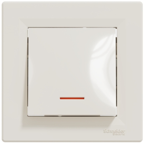 Вимикач Asfora 1-кл прохідний з підсвіткою, Кремовий