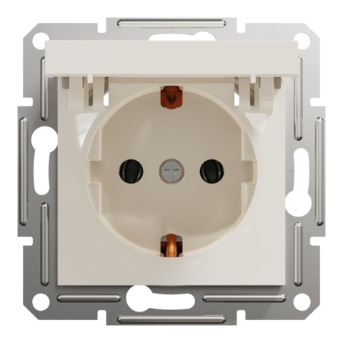 Розетка с заземлением Asfora 1-я с крышкой, Кремовая (без рамки)