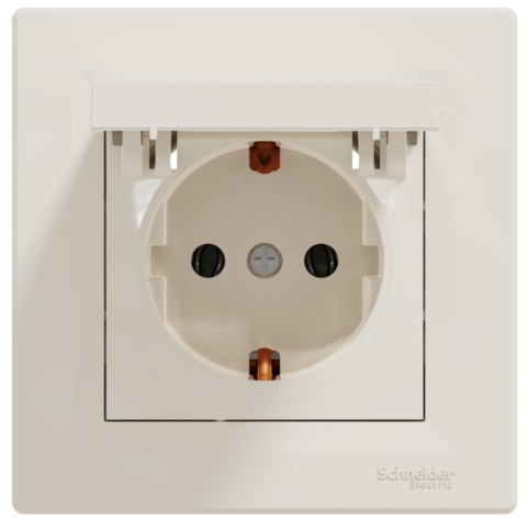 Розетка с заземлением Asfora 1-я с крышкой, Кремовая