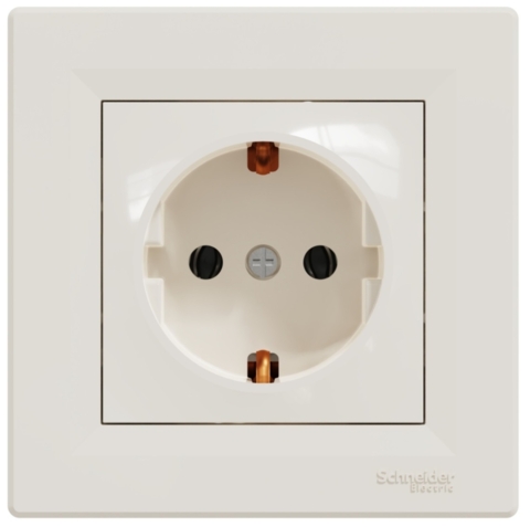 Розетка с заземлением Asfora 1-я, Кремовая