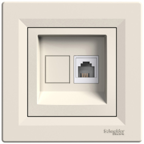 Розетка Asfora телефонная, RJ11, 4 контакта, Кремовая