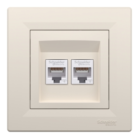 Розетка компьютерная Asfora 2-на RJ45, кат.6, UTP, Кремовая