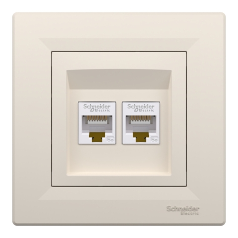 Розетка компьютерная Asfora 2-на RJ45, кат.5е, UTP, Кремовая