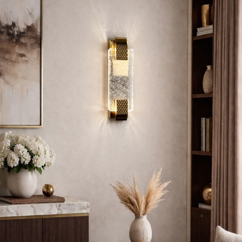 Бра у латунному корпусі із скляною частиною із краплинами 40х10 см