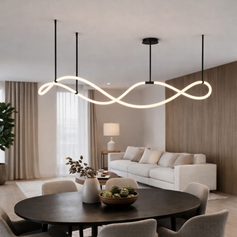 Неоновая люстра из гибкой LED ленты с черным креплением 120 см.