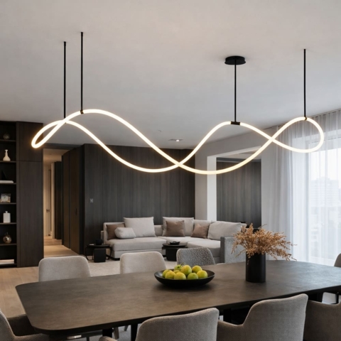 Неоновая люстра из гибкой LED ленты с черным креплением 150 см
