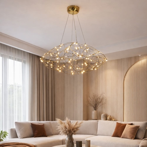 Невагома оригінальна люстра у золотому корпусі Ø 85х50 см