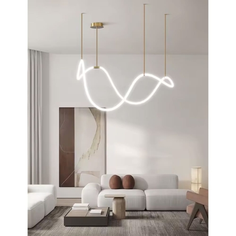 Неоновая люстра из гибкой LED ленты с латунным креплением 120 см