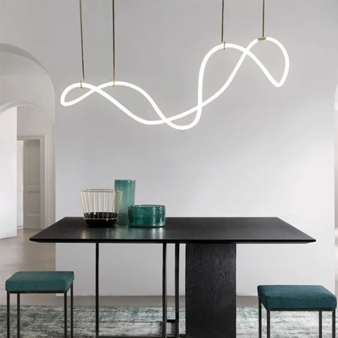 Неоновая люстра из гибкой LED ленты с латунным креплением 150 см