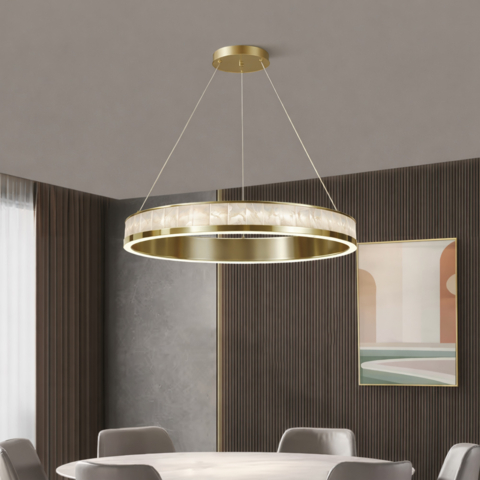Люстра з кільцевим підвісним латунним корпусом і акриловими вставками Ø60 см