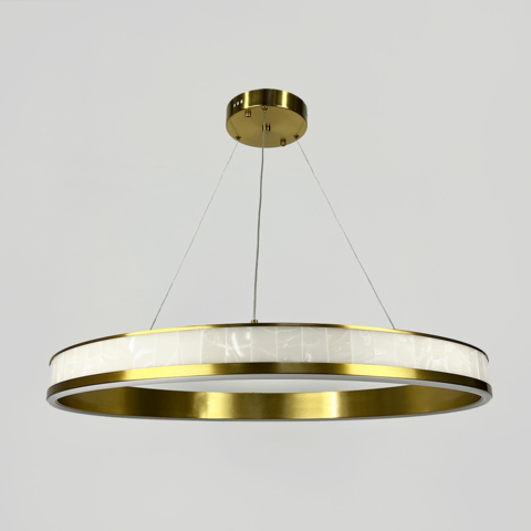 Люстра з кільцевим підвісним латунним корпусом і акриловими вставками Ø80 см
