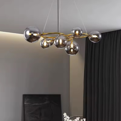 Латунная люстра Gorizia на 7 графитовых плафонов