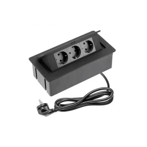 Розетка мебельная GTV SOFT 3xSchuko, кабель питания с вилкой, черная
